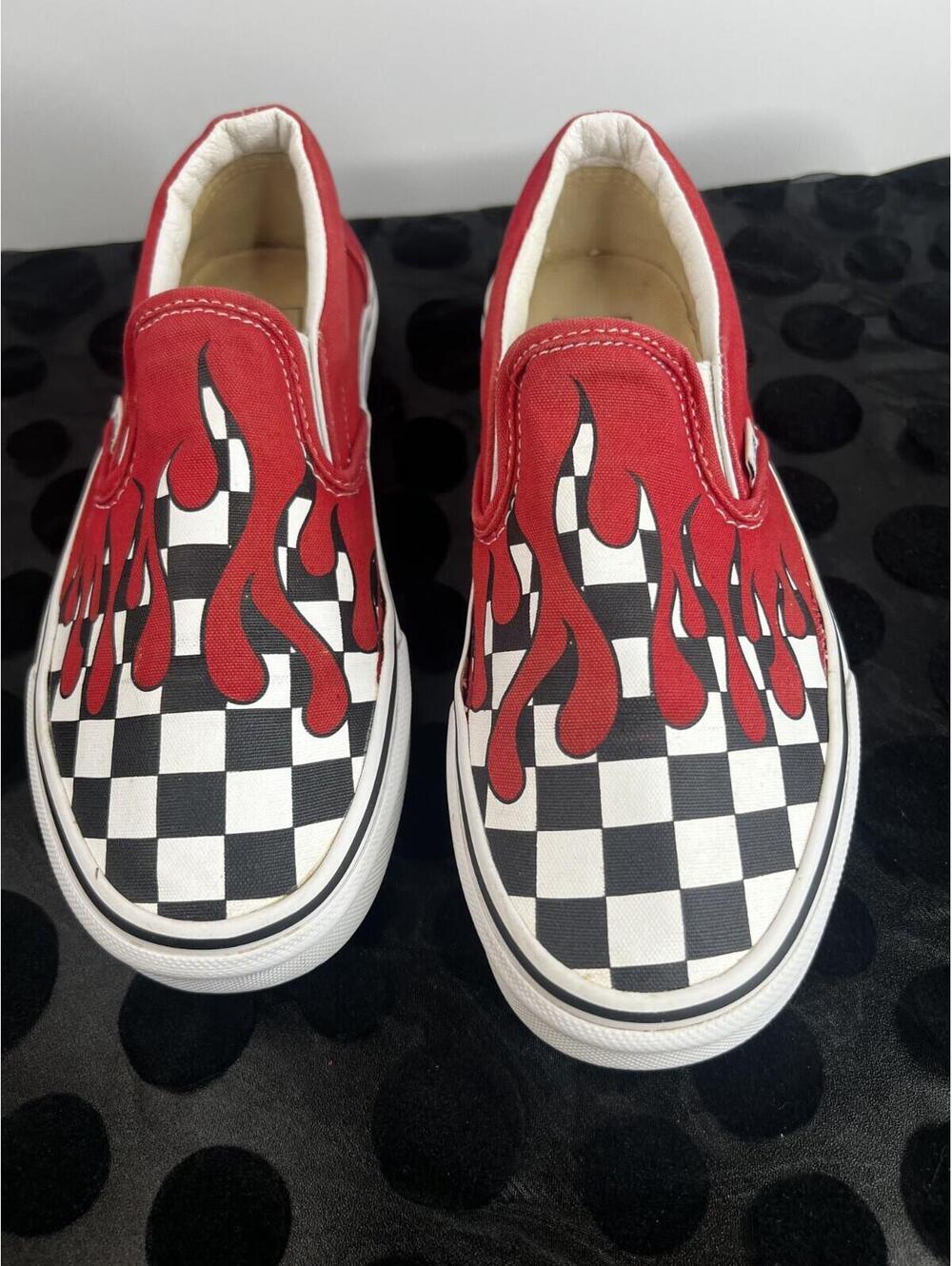 Vans Flame Checkerboard Slip On Shoes Red Black White Women’s 7 Men’s 5.5
